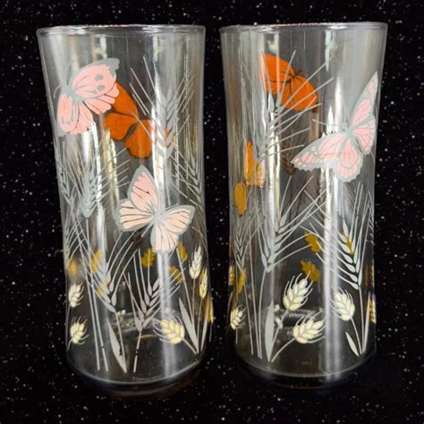 Vintage Libbey Juice Glasses Monarch Butterfly Wheat Tumbler Smoke Glass Set 2 39 00 Picclick