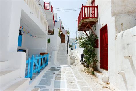 Traditional Street Of Mykonos Island In Greece Stock Image Image Of