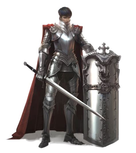 Male Human Sword And Shield Fighter Knight In Plate Armor Pathfinder