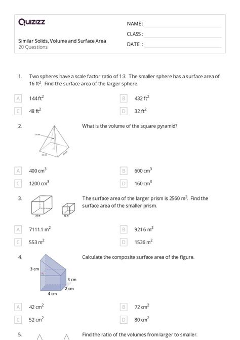 50 Volume And Surface Area Worksheets For 11th Grade On Quizizz Free