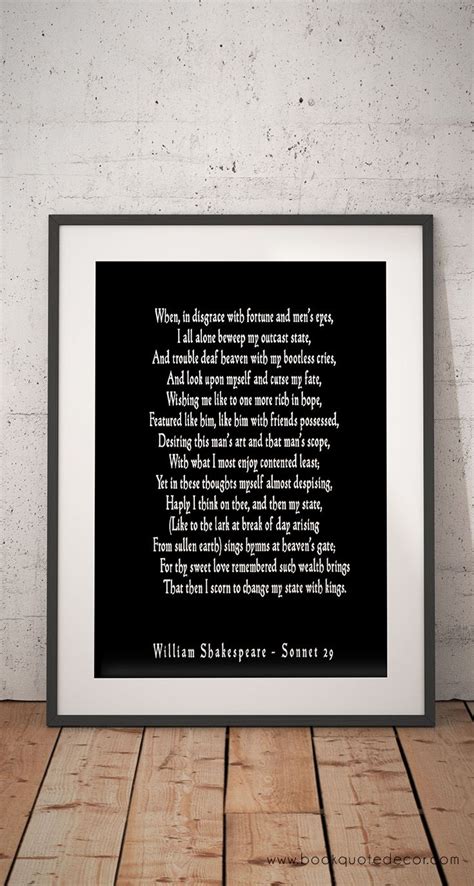 Sonnet 29 Shakespeare Wall Art Love Poetry Art For Bedroom Etsy Minimalist Book Home Quotes