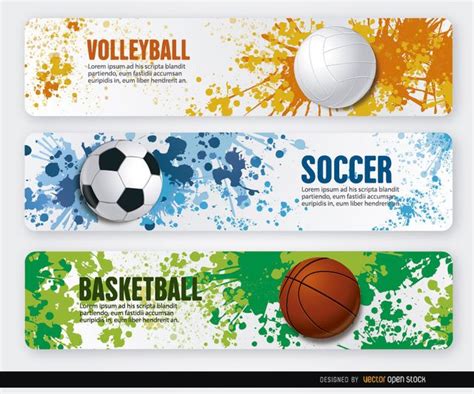 This Set Has 3 Banners Of Volleyball Basketball And Soccer Showing