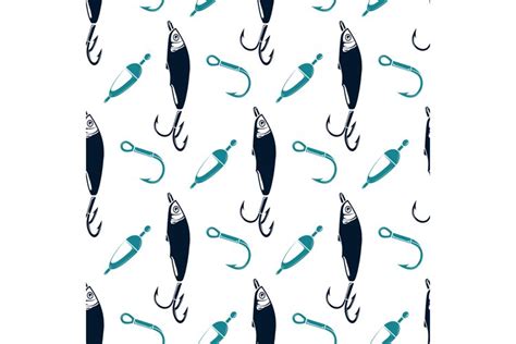 Fishing Seamless Pattern With Spoon Bait And Hook