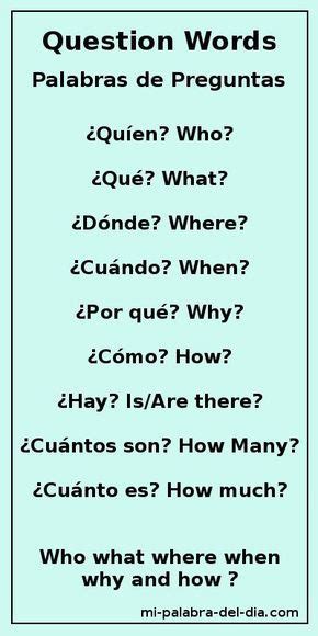 Question Words Who What Where When Why And How ¿quién Qué Dónde