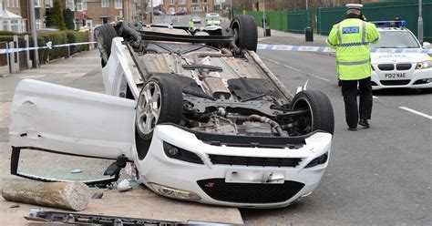 White Car Ends Up On Its Roof After Huyton Crash Liverpool Echo