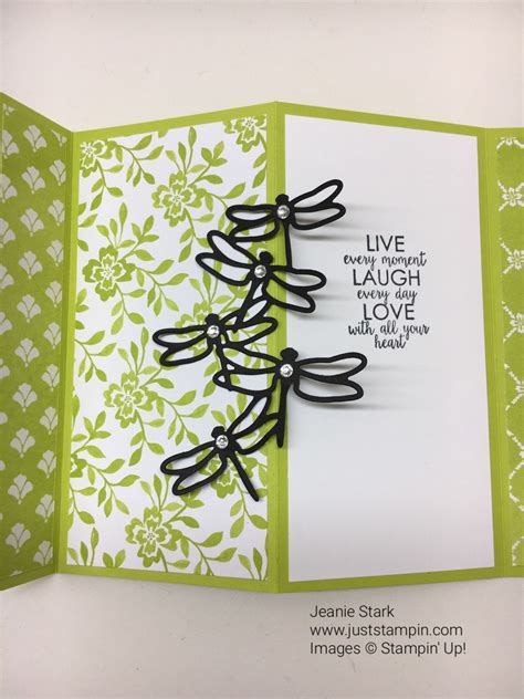 Stampin Up Fun Fold Card With Detailed Dragonfly Thinlits For More Fun