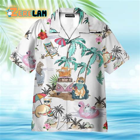 Summer Cat In Tropical Beach Hawaiian Shirt Zerelam