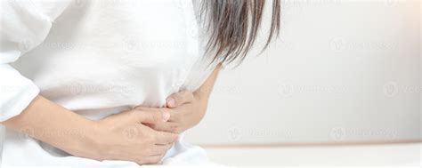 Stomach Ache Asian Women Have Abdominal Pain Indigestion Gastritis