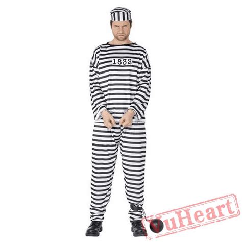 Halloween Costume Adult Black And White Men Prisoner Costume