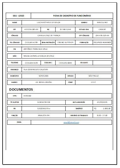 Exemplo De Ficha De Cadastro De Funcionario Novo Exemplo