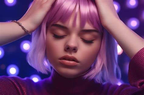 Premium Ai Image A Girl With Purple Hair And Purple Hair Holds Her