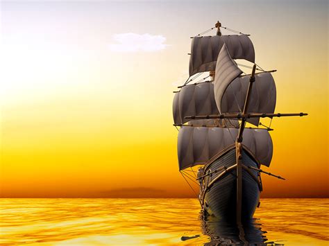 Desktop Wallpapers Sea 3d Graphics Ship Sunrises And Sunsets Sailing