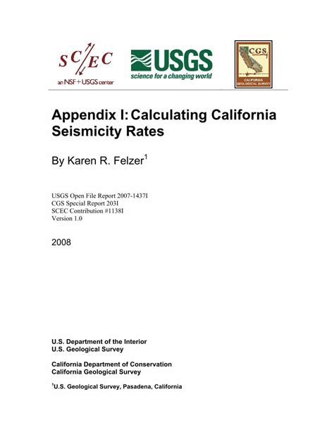 Pdf Appendix I Calculating California Seismicity Rates Usgs