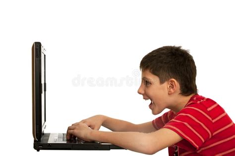 Kid Is Playing Computer Game On The Laptop Stock Image Image Of
