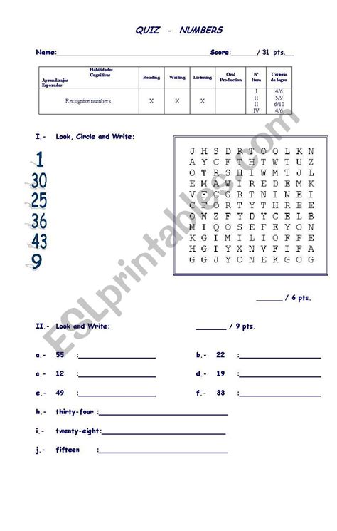 Quiz Numbers Esl Worksheet By Leslie