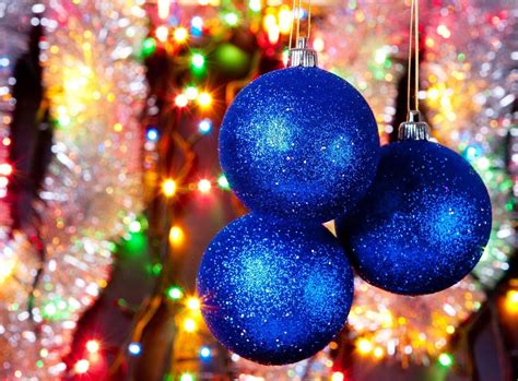 Three Blue Christmas Ornaments Hd Wallpaper Wallpaper Flare