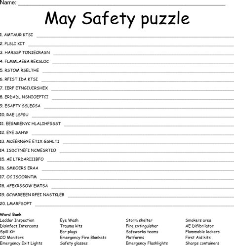 May Safety Puzzle Word Scramble Wordmint