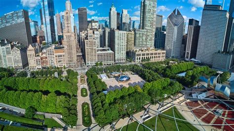 Wide View Of Millennium Park From Above In Chicago By Cloud Gate