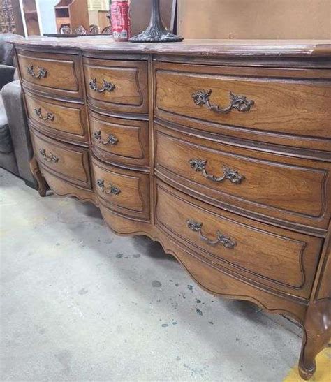 French Provincial Style Cherry Triple Dresser Finish Wear And Scuffs