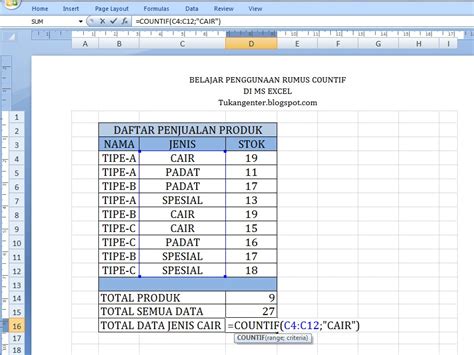 Fungsi Countif Pada Excel Menghitung Jumlah Cell Dengan Kriteria Riset