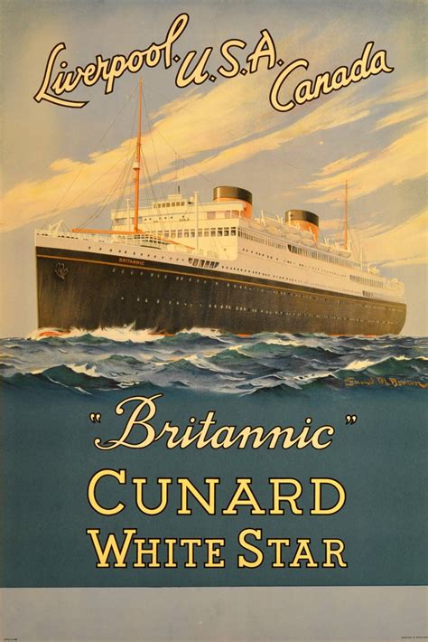 Samuel M Brown Original Vintage Cruise Ship Poster Britannic