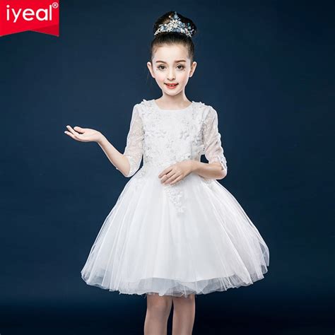 Iyeal High End Lace Girls Dress Elegant Children Wedding Party Gown