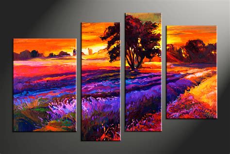 4 Piece Orange Canvas Oil Paintings Landscape Sunrise