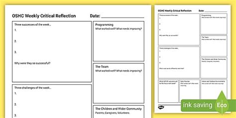 Oshc Weekly Critical Reflection Editable Template Twinkl