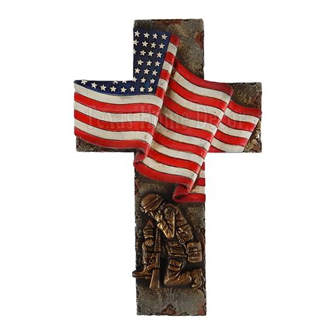Usa Flag Wall Cross Military Kneeling Soldier Rustic Weathered Finish