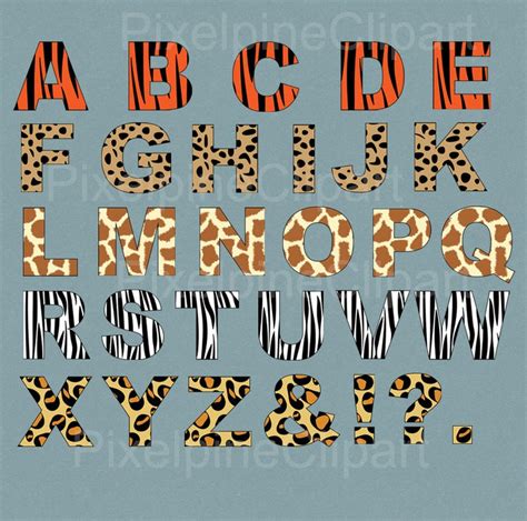 Animal Themed Alphabet Letters Clip Art Commercial Use Abc Zebra Print