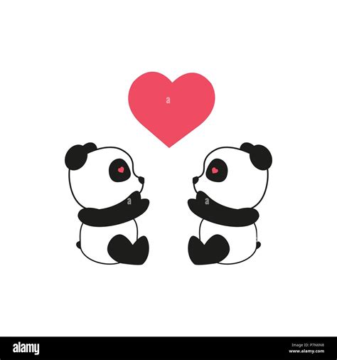 Panda Bear Illustration Two Pandas With Heart Valentine S Day Stock