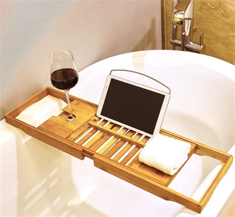 Harcas Premium Bamboo Bath Tray Rack Gorgeous Extendable Bathtub Caddy