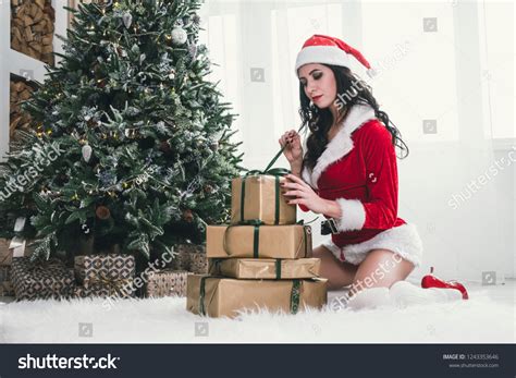 Sexy Girl Santa Costume Opening Gift Stock Photo Shutterstock
