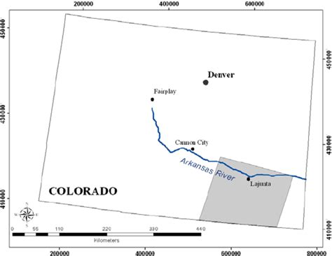 Map Of The Arkansas River In Colorado The Study Area Is Highlighted In