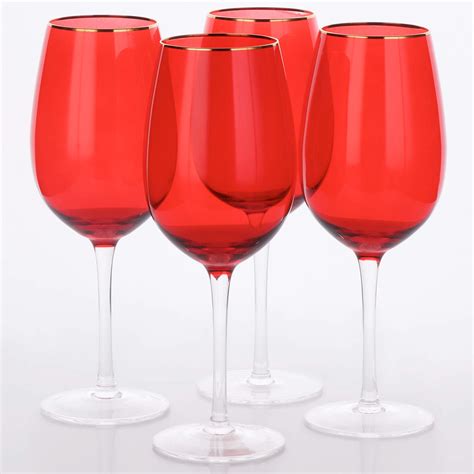 Sparkleware Large Red Coloured Wine Glasses With Golden Rim Set Of 4 The Keico