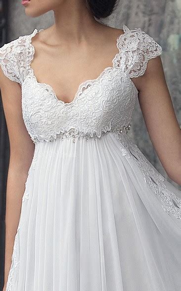 Empire Cap Sleeve Chiffon Dress With Pleats And Appliques Dorris Wedding