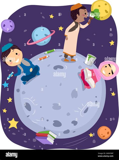 Ilustración De Stickman Muslim Kids Usando Taqiyah Y Hijab Y