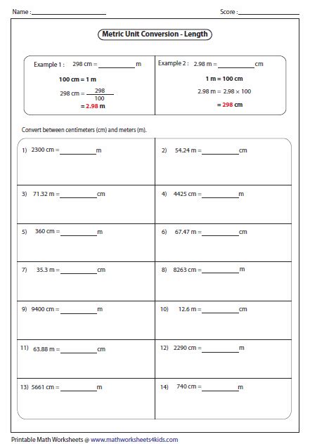 Metric Unit Conversion Worksheets