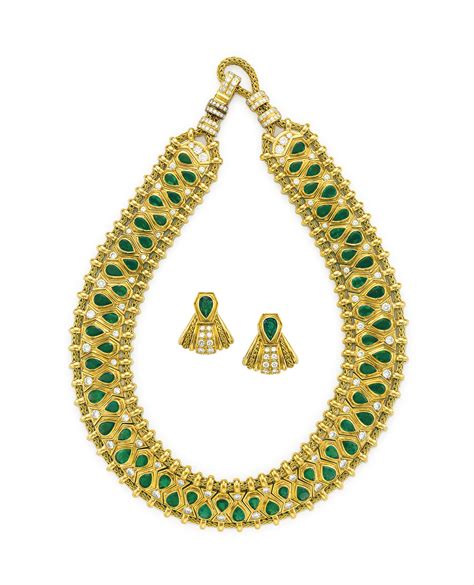 A Set Of Hindu Emerald Diamond And Gold Jewelry By RenÉ Boivin Christies