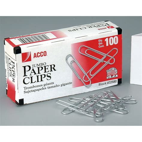 Acco Paper Clips 4 Jumbo Heavy Gauge Elliptical Wire Smooth Finish