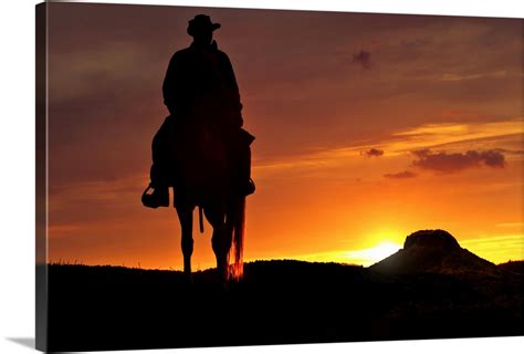 Cowboy Rides Into The Sunset Wall Art Canvas Prints Framed Prints