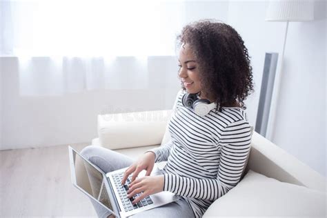 Pretty African Woman Is Typing On Computer Stock Photo Image Of