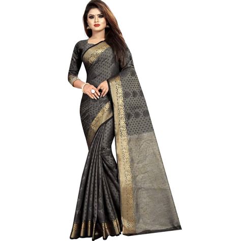 Black Woven Tussar Silk Saree With Blouse Bestbuy 3085988