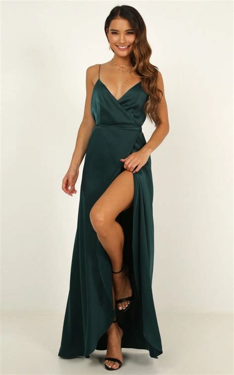 Mine Would Be You Dress In Emerald Satin Showpo Green Formal Dresses Prom Dresses Maxi Dress