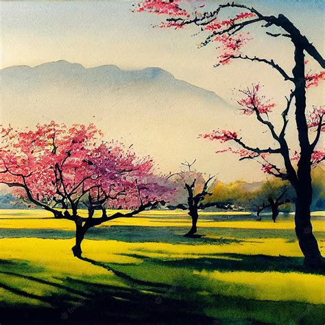 Premium Photo Water Color Sakura Trees Handpainted Watercolor