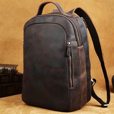 Cool Leather Mens Large Backpack Travel Backpacks Vintage School Backp