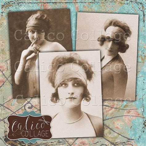 Risque Flappers Collage Sheet Nude Burlesque Digital Tags Etsy My Xxx