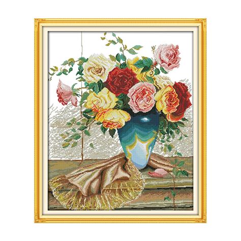 colorful rosescross stitch kit flower 18ct 14ct 11ct count printed canvas stitching embroidery