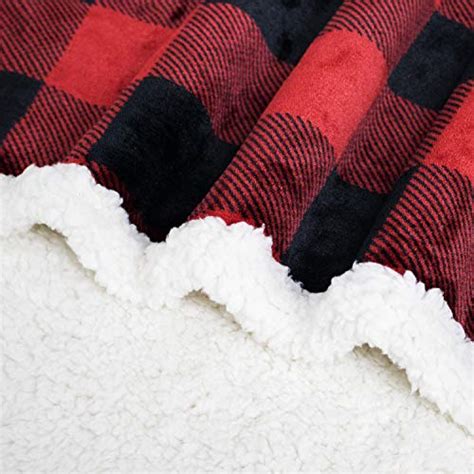 Touchat Sherpa Red And Black Buffalo Plaid Christmas Throw Blanket