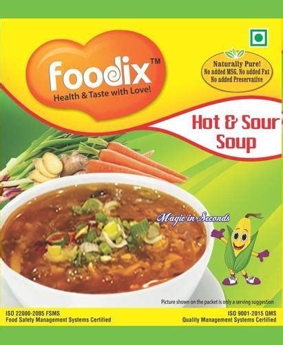 The hearty, spicy, sour broth is loaded with mushrooms, silky eggs, and tofu. Foodix Hot & Sour Soup Mix-12g, Packaging Type: Packet, Rs ...